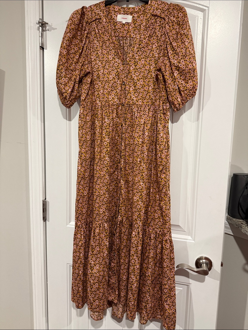 XiRENA Lenox puffed sleeve Floral Midi Dress XS honeysuckle orange Boho - Picture 2 of 9
